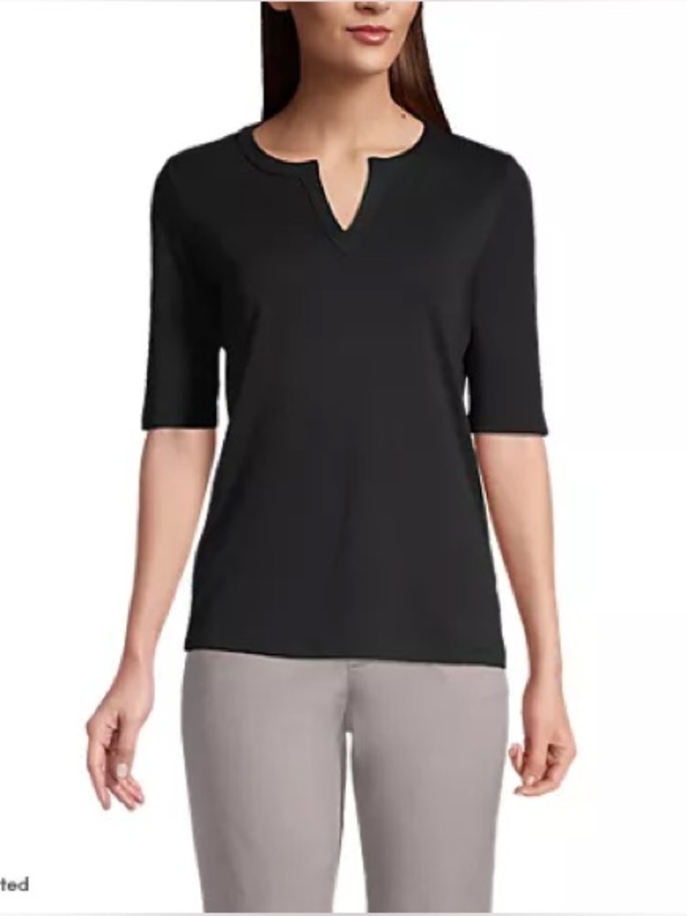 Lands’ End Womens Half Sleeve Split Neck Pullover Stretch Career Casual 14/16 Lg